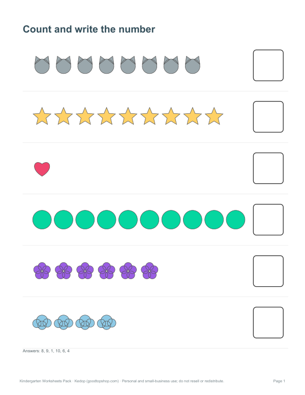 Preview of Count the Objects Worksheet