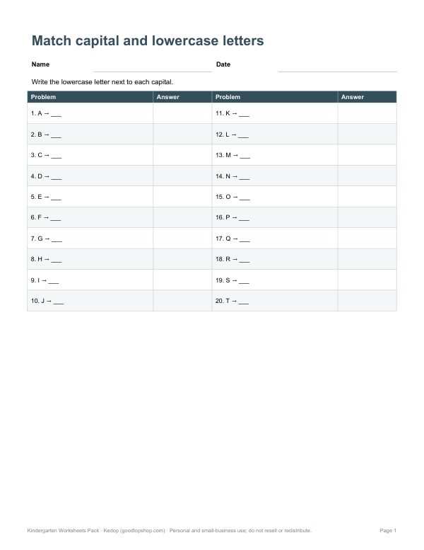 Preview of Printable Letter Matching Worksheet