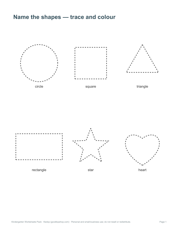 Preview of Printable Shapes Worksheet for Kindergarten